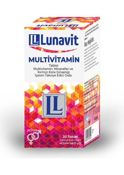 Multivitamin, Mineraller ve Kırmızı Kore Ginsengi İçeren 30 Tablet