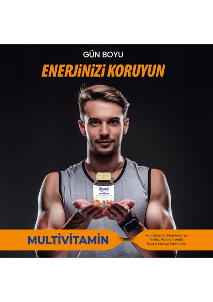 Multivitamin, Mineraller ve Kırmızı Kore Ginsengi İçeren 30 Tablet