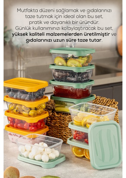 12LI 400 ml Bono Dikdörtgen Saklama Kabı Seti Renkli