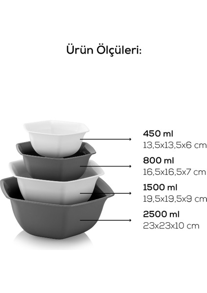4lü Altıgen Kase Seti Beyaz-Antrasit indirimleri