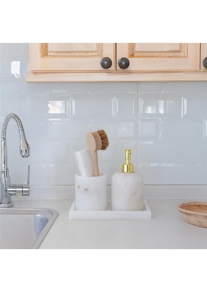Mermer Beyaz 3 Parça Banyo Seti Mutfak Sıvı Sabunluk Seti modelleri