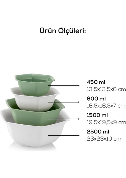 4lü Altıgen Kase Seti Beyaz-Yeşil