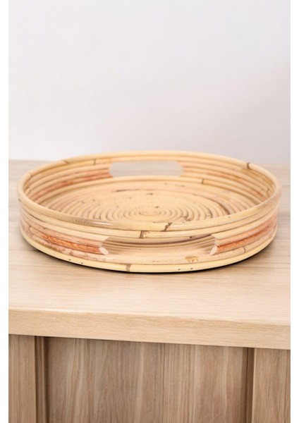 Doğal Rattan Yuvarlak Tepsi 30 cm El Yapımı Çok Amaçlı Dekoratif Sunum Tepsisi Sofra Servisi Oceanpoint