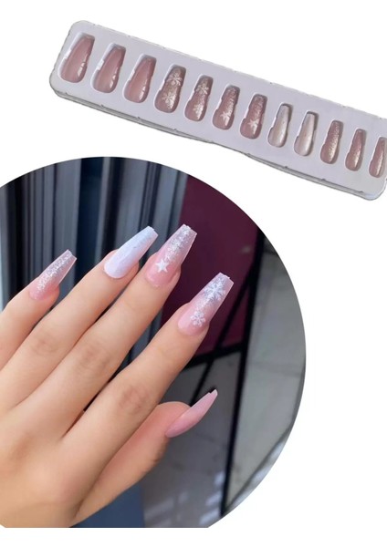 Pembe Renk 12'li Takma Takma Tırnak (Yapıştırıcılı) fiyatları