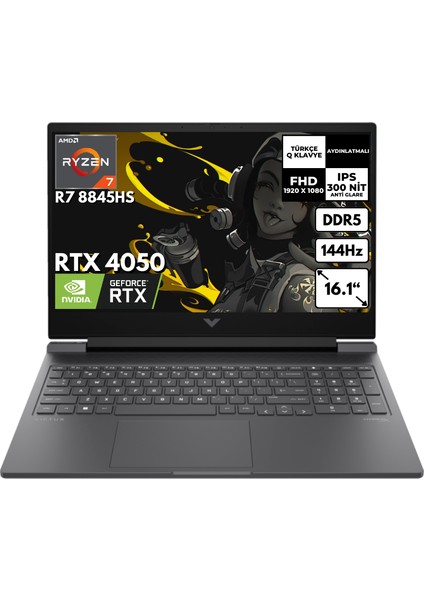 Victus 16-S1026NT Ryzen 7 8845HS 32-Gbddr5 512 GB SSD RTX4050 16.1" Fhd 144Hz Windows 11 Home Gaming Notebook 9Z796EA BT18