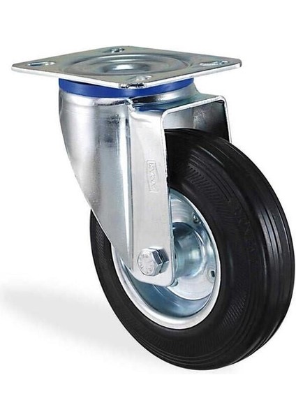 Ø80 Kauçuk Dönerli Tekerlek Flanş Bağlantılı 50 Kg. Kapasiteli Burçlu