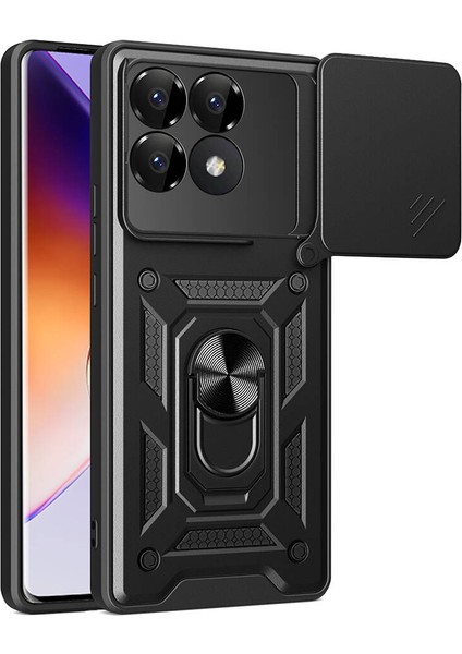 Xiaomi Poco F6 Pro Kılıf Manyetik Standlı Kamera Korumalı Yüzüklü Zırh Tank Kılıf Koruyucu Kapak