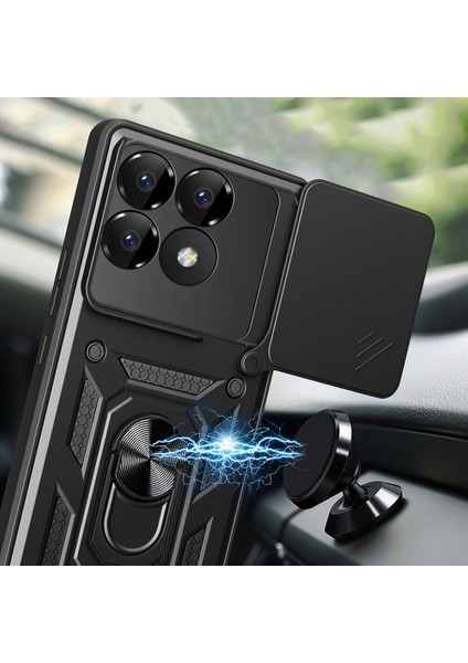 Xiaomi Poco F6 Pro Kılıf Manyetik Standlı Kamera Korumalı Yüzüklü Zırh Tank Kılıf Koruyucu Kapak