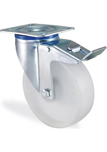 Ø100 Polipropilen Dönerli Frenli Tekerlek Flanş Bağlantılı 110 Kg. Kapasiteli