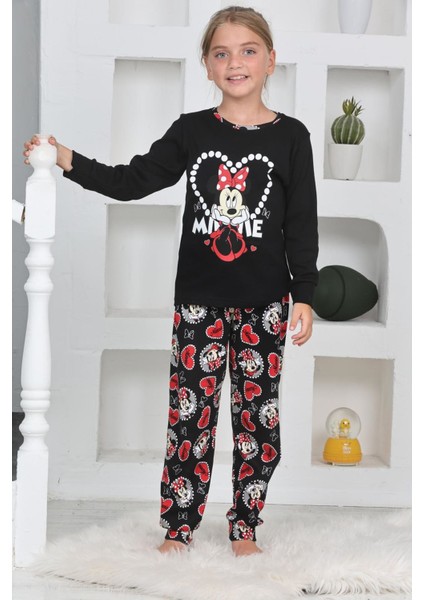 Mnn Ms Kalpli Kız Çocuk Pijama takımı - Siyah