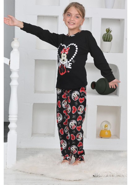 Mnn Ms Kalpli Kız Çocuk Pijama takımı - Siyah