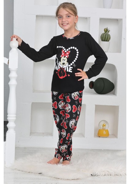 Mnn Ms Kalpli Kız Çocuk Pijama takımı - Siyah