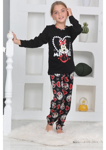Mnn Ms Kalpli Kız Çocuk Pijama takımı - Siyah