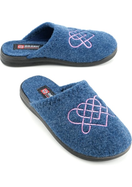 Kadın Kışlık Keçe Nakışlı Kalp Tasarım Ev Bahçe Terlik