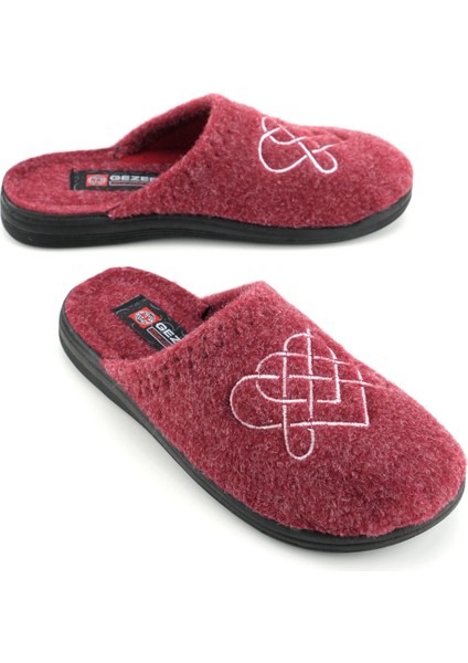 Kadın Kışlık Keçe Nakışlı Kalp Tasarım Ev Bahçe Terlik
