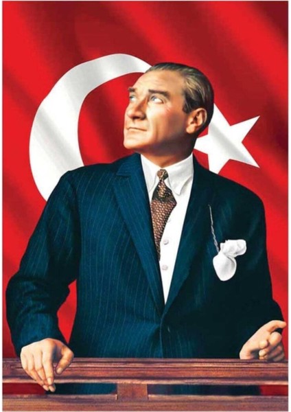 Atatürk Resmi Poster Bayrağı Raşel Kumaş (100X150 Cm)