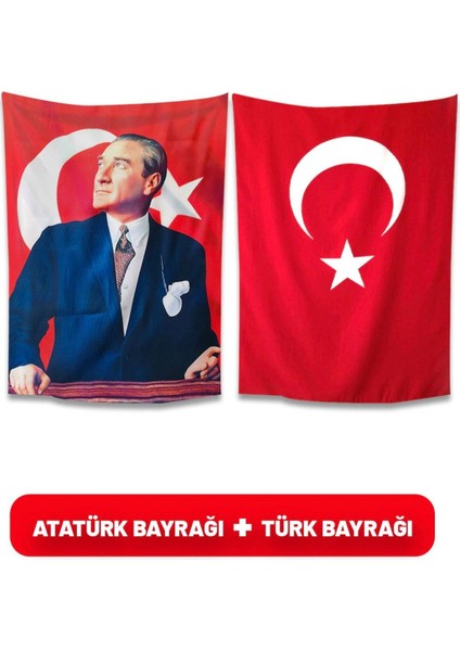 Atatürk Posteri ve Türk Bayrağı Raşel Kumaş 150X225