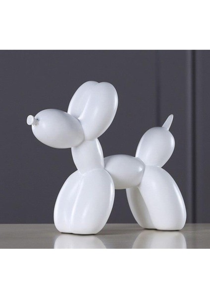 Büyük Boy 20 cm Sevimli Balon Köpek Biblo Dekor Beyaz