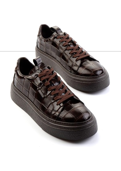 Kahve Kroko Hakiki Deri Erkek Sneaker E01589214311