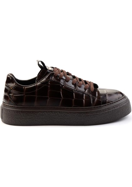 Kahve Kroko Hakiki Deri Erkek Sneaker E01589214311