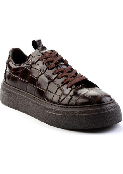Kahve Kroko Hakiki Deri Erkek Sneaker E01589214311