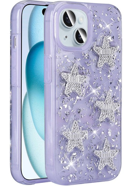 iPhone 14 Kılıf Işıltılı Taşlı Kapak + El Tutmalı Taşlı Askı Aparat