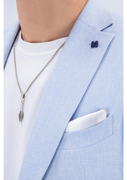 Erkek Slim Fit Mono Yaka Yarım Astar Gök Mavi Takım Elbise
