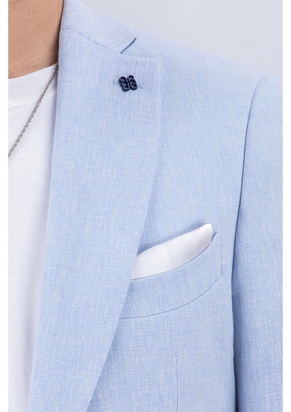 Erkek Slim Fit Mono Yaka Yarım Astar Gök Mavi Takım Elbise
