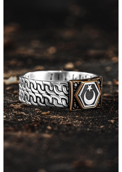 Erkek Gümüş Yüzük -Zirkon Taşlı Ay Yıldız Işlemeli Sarmal Model Erkek Yüzük fiyatları