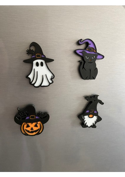 4'lü Cadılar Bayramı/ Halloween Konseptli Magnet/ Buzdolabı Süsü