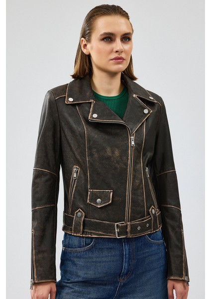 Uptown Kadın Kahverengi Vintage Deri Ceket 24WGD5236G6 modelleri
