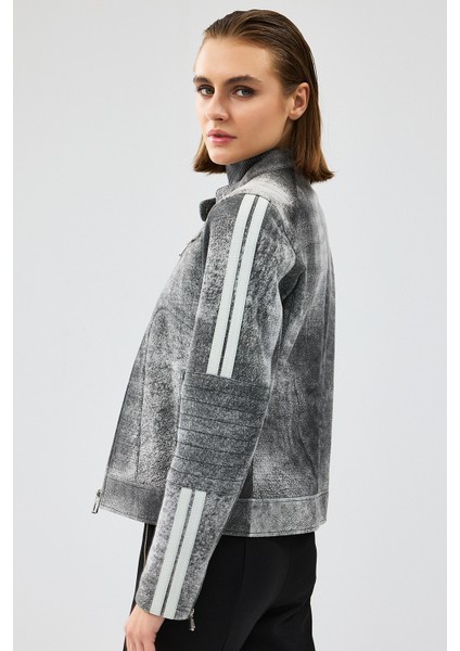 Sporty Kadın Gri Kısa Nubuk Deri Spor Ceket 24WGD5227WB modelleri