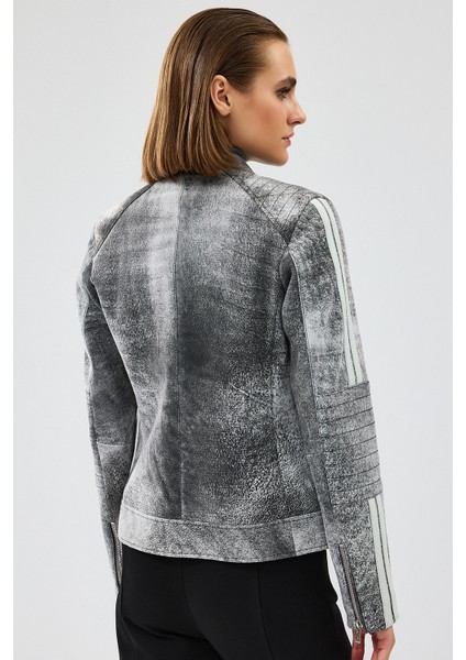 Sporty Kadın Gri Kısa Nubuk Deri Spor Ceket 24WGD5227WB indirimleri