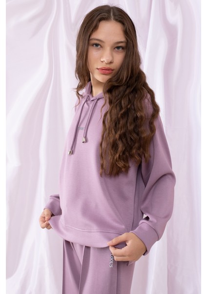 Lila Cool Yazılı Kapüşonlu Geniş Paça Kız Çocuk Eşofman Takımı 19536 fiyatları