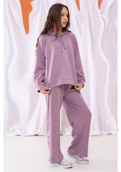 Lila Cool Yazılı Kapüşonlu Geniş Paça Kız Çocuk Eşofman Takımı 19536 fırsatları