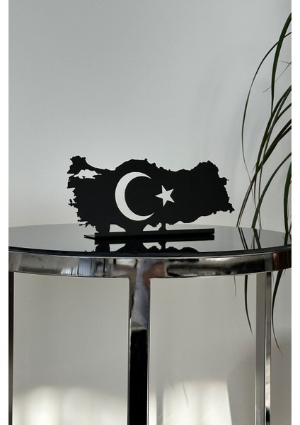 Türk Haritası ve Bayrağı Masa Süsü, Metal, 20x10 cm, Siyah, Dekoratif Obje fırsatları