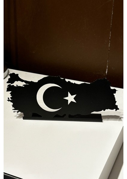 Türk Haritası ve Bayrağı Masa Süsü, Metal, 20x10 cm, Siyah, Dekoratif Obje indirimleri
