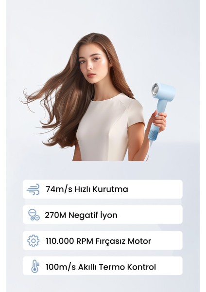 X116 Se Mini Profesyonel İyonlu Saç Kurutma ve Fön Makinesi Ultra Sessiz ve Hızlı Kurutma ( Difüzör - Dar Başlık - Askı Aparatı)