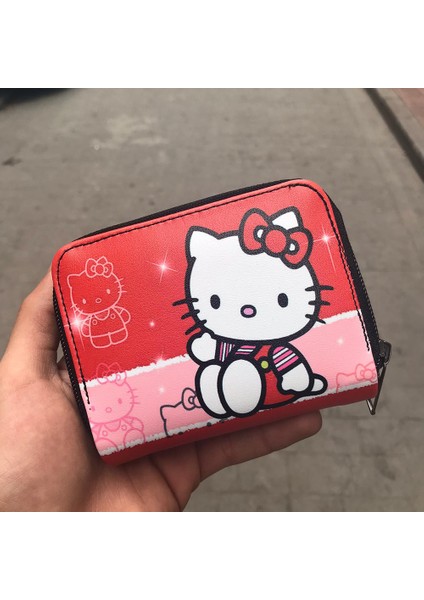 Kırmızı Oturan Hello Kitty Kısa Cüzdan