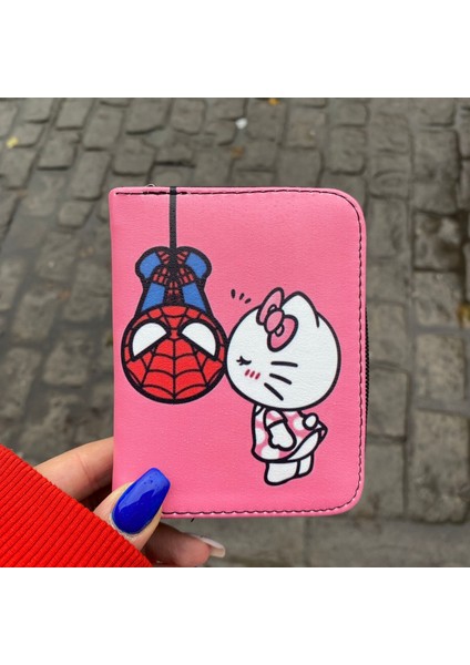 Pembe Hello Kitty Ve Spider-Man Kiss Kısa Cüzdan