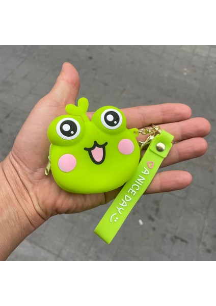 Yeşil Sanrio Smile Kurbağa Silikon Bozuk Para Cüzdanı