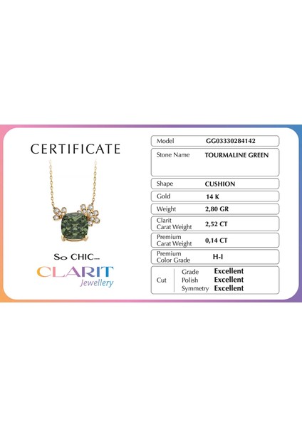 Created Tourmaline Taşlı Clarit Serisi 14 Ayar Sarı Altın Kolye modelleri