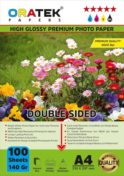 Papers Epson Yazıcılar Için Premium Double Sided (Çift Taraflı) Parlak A4 Fotoğraf Kağıdı 140 Gr. 100 Yaprak