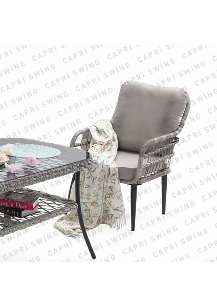 Capri Swing Pisa Üçlü Rattan Bahçe Balkon Oturma Grubu | Gri | 800