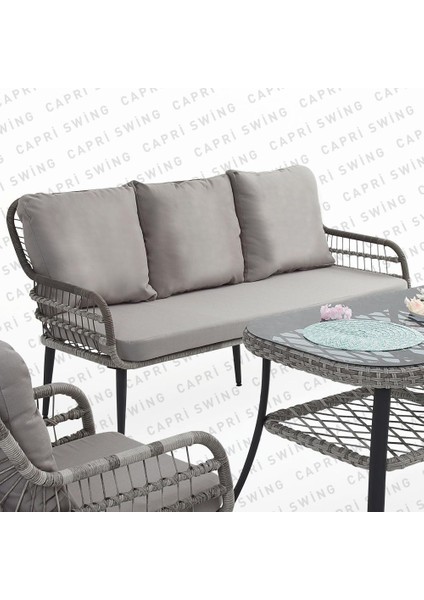 Capri Swing Pisa Üçlü Rattan Bahçe Balkon Oturma Grubu | Gri | 800