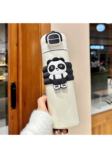 Yeni Çift Içecek Kırmızı Panda Büyük Kapasiteli Termos Bardak Çocuk Sevimli Pipetli Bardak 316 Paslanmaz Çelik Taşınabilir Halat Bardak 500 ml (Yurt Dışından)