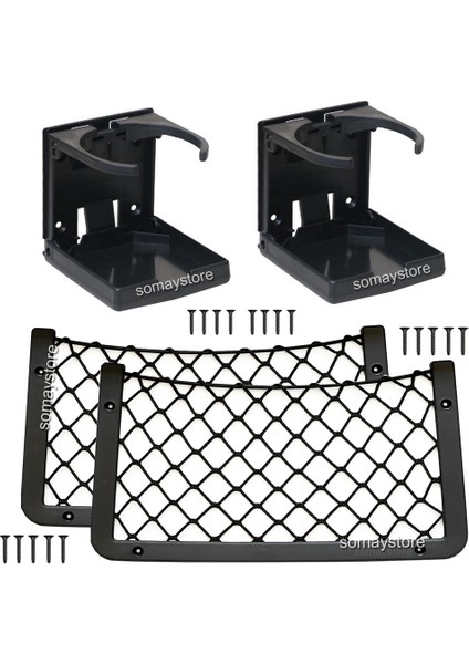 Tekne Karavan Seti 2 Adet Katlanır Bardaklık Ayarlı 2 Adet 32X17CM Eşya Taşıma Filesi Siyah