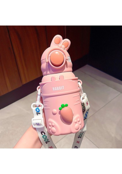 500ML Çocuk Termos Bardak Askılı 316 Uzun Ömürlü Isı Yalıtımı Yumuşak Saman Termos Bardak (Yurt Dışından)