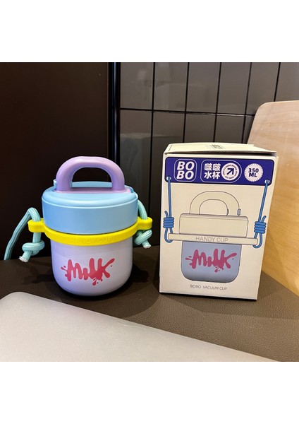 350ML Yaratıcı Moda Termos Bardak 316 Paslanmaz Çelik Mini Pipetli Bardak Basit Kayış Kolu Taşınabilir Bardak (Yurt Dışından)