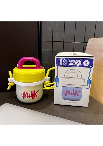 350ML Yaratıcı Moda Termos Bardak 316 Paslanmaz Çelik Mini Pipetli Bardak Basit Kayış Kolu Taşınabilir Bardak (Yurt Dışından)